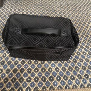 Estee Lauder New Black Cosmetic Bag with Print and Gold Zippers & Carry Handle